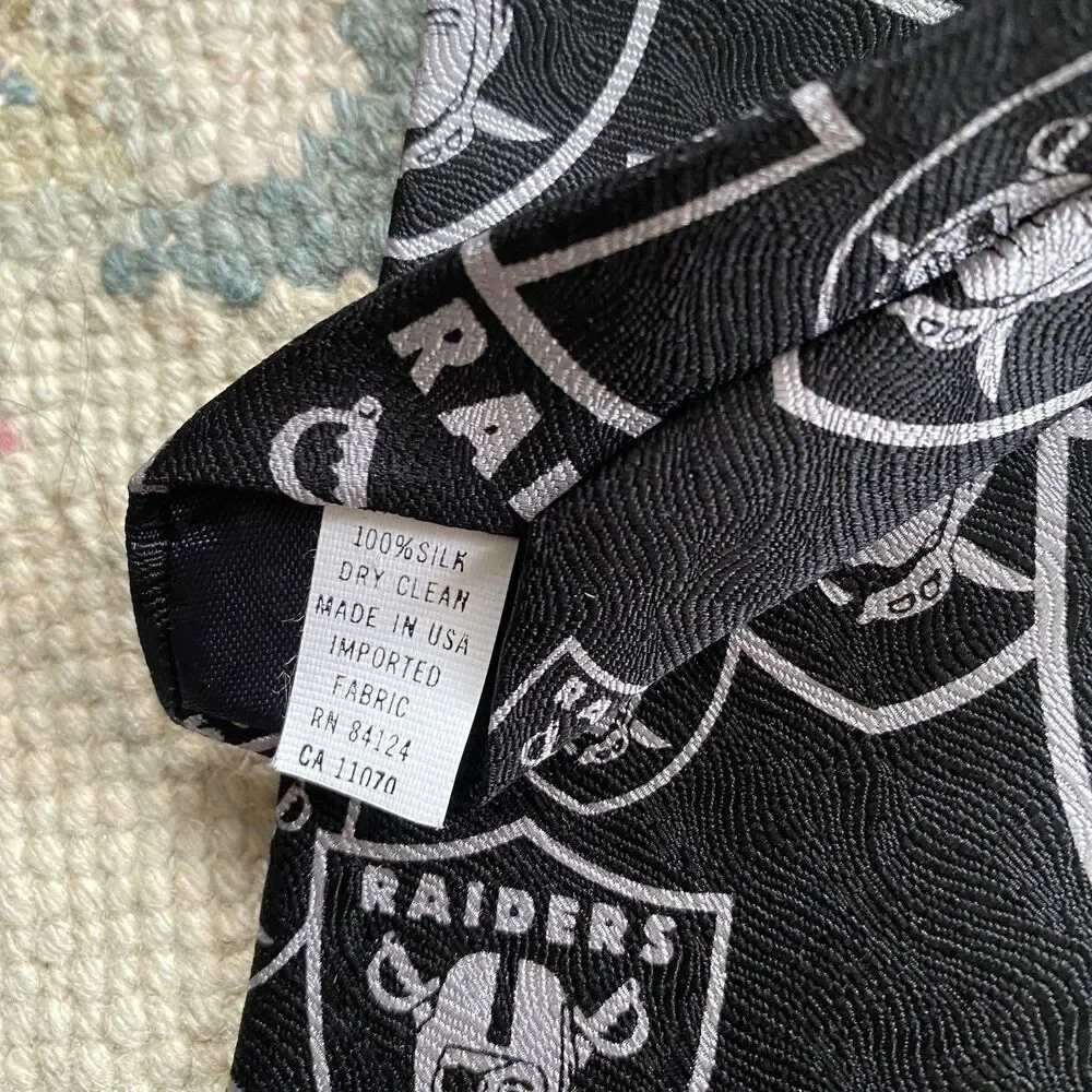 Vintage Oakland Raiders Tie Layered Logo Ralph Marlin NFL Silk Made in USA 90s